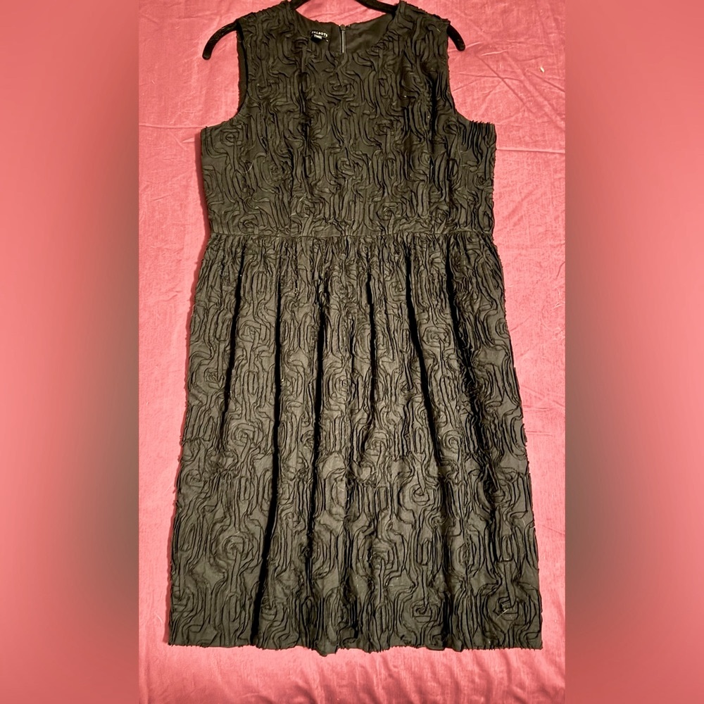Talbots black dress with rose shaped ruching.  Size 14 NWOT
